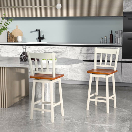 24.5 Inches Set of 2 Swivel Bar Stools with 360° Swiveling-White - Tampa Home & Garden Store