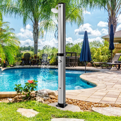 GemGear 7.2ft solar-heated outdoor shower column with free-rotating head in stainless steel on Tampa Home & Garden Store