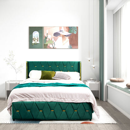 Base de cama de plataforma tapizada tamaño Queen/matrimonial con cabecera ajustable-Matrimonial