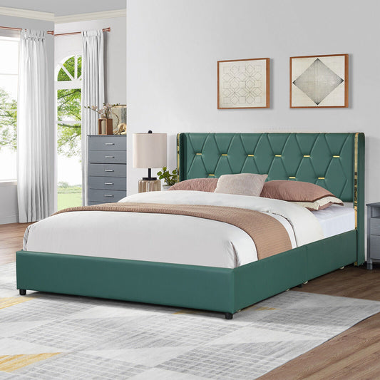 Full/Queen Size Upholstered Bed Frame with 4 Drawers-Green-Full Size - Tampa Home & Garden Store