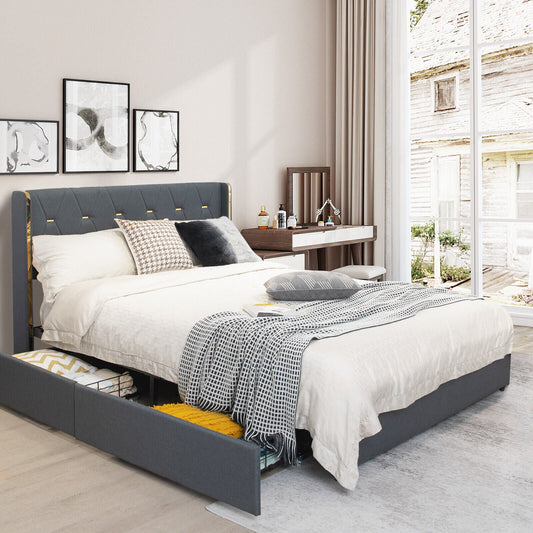 Full/Queen Size Upholstered Bed Frame with 4 Storage Drawers-Full Size - Tampa Home & Garden Store