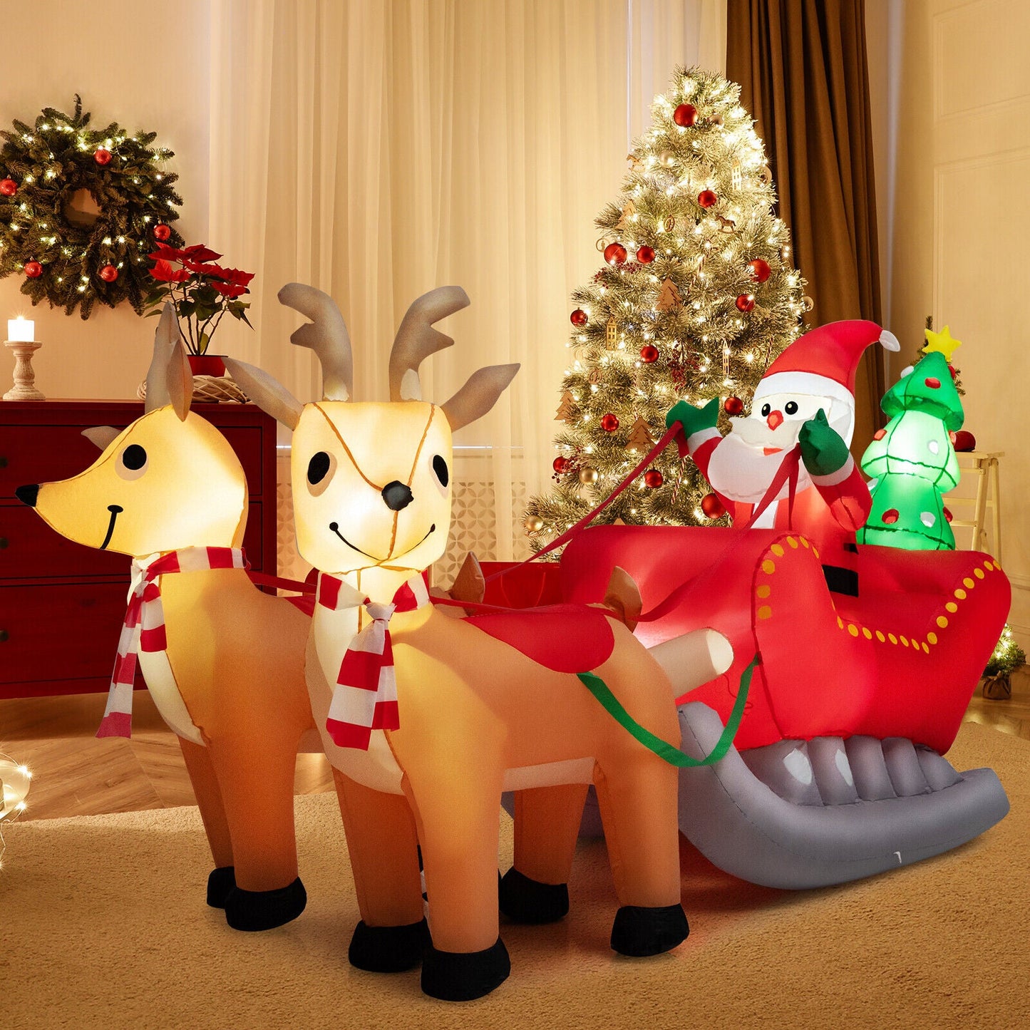7.2 ft DirectDeals Christmas inflatable Santa on sled with LED lights pulled by two reindeer on Tampa Home & Garden Store