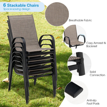 6 sillas de comedor apilables para patio con reposabrazos curvos y tela transpirable