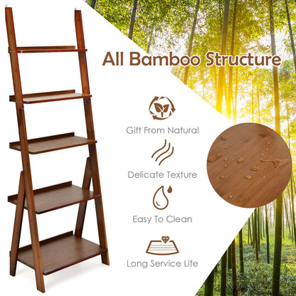 5-Tier Bamboo Ladder Shelf for Home Use by DirectDeals natural bamboo ladder bookcase on Tampa Home & Garden Store