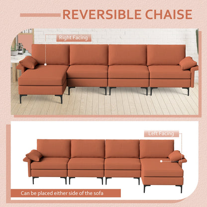 Extra Large L-shaped Sectional Sofa with Reversible Chaise and 2 USB Ports for 4-5 People