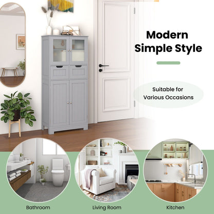 Mueble de baño independiente de 4 puertas con 2 cajones y puertas de cristal - Gris