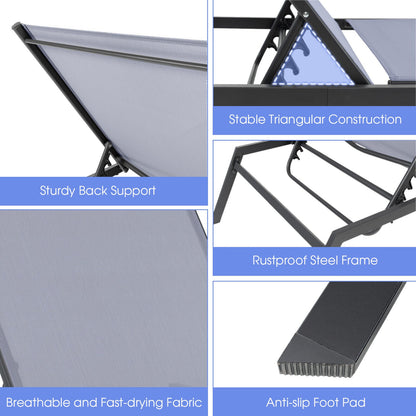 Tumbona reclinable ajustable para exterior con posición horizontal y tejido de secado rápido