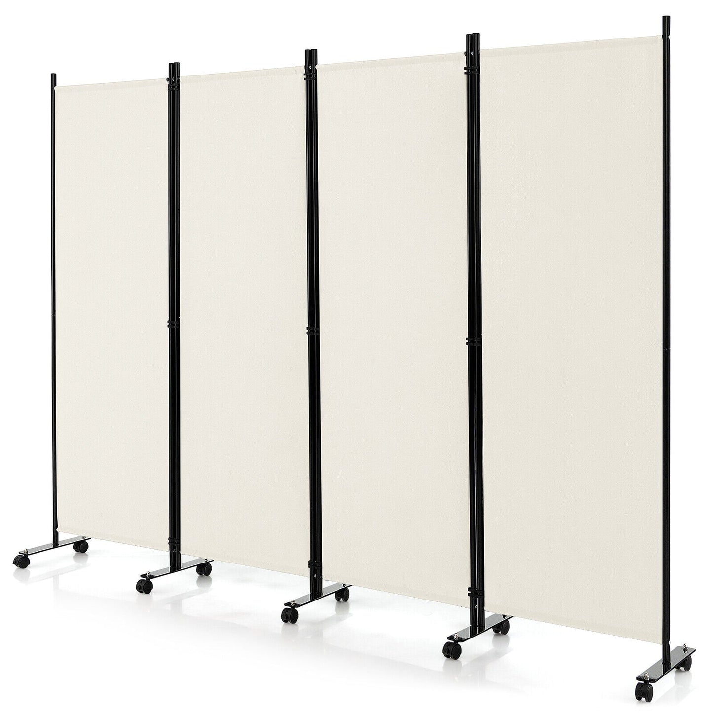 4-Panel Folding Room Divider 6 Feet Rolling Privacy Screen with Lockable Wheels-Gray