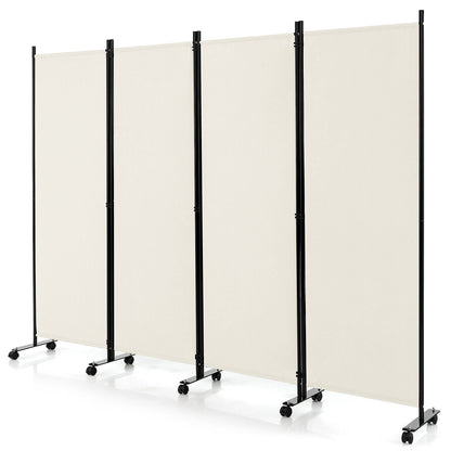 4-Panel Folding Room Divider 6 Feet Rolling Privacy Screen with Lockable Wheels-Gray