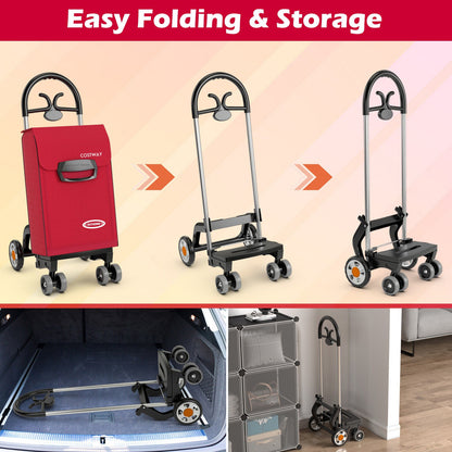 Carrito de compras plegable con ruedas giratorias - Rojo