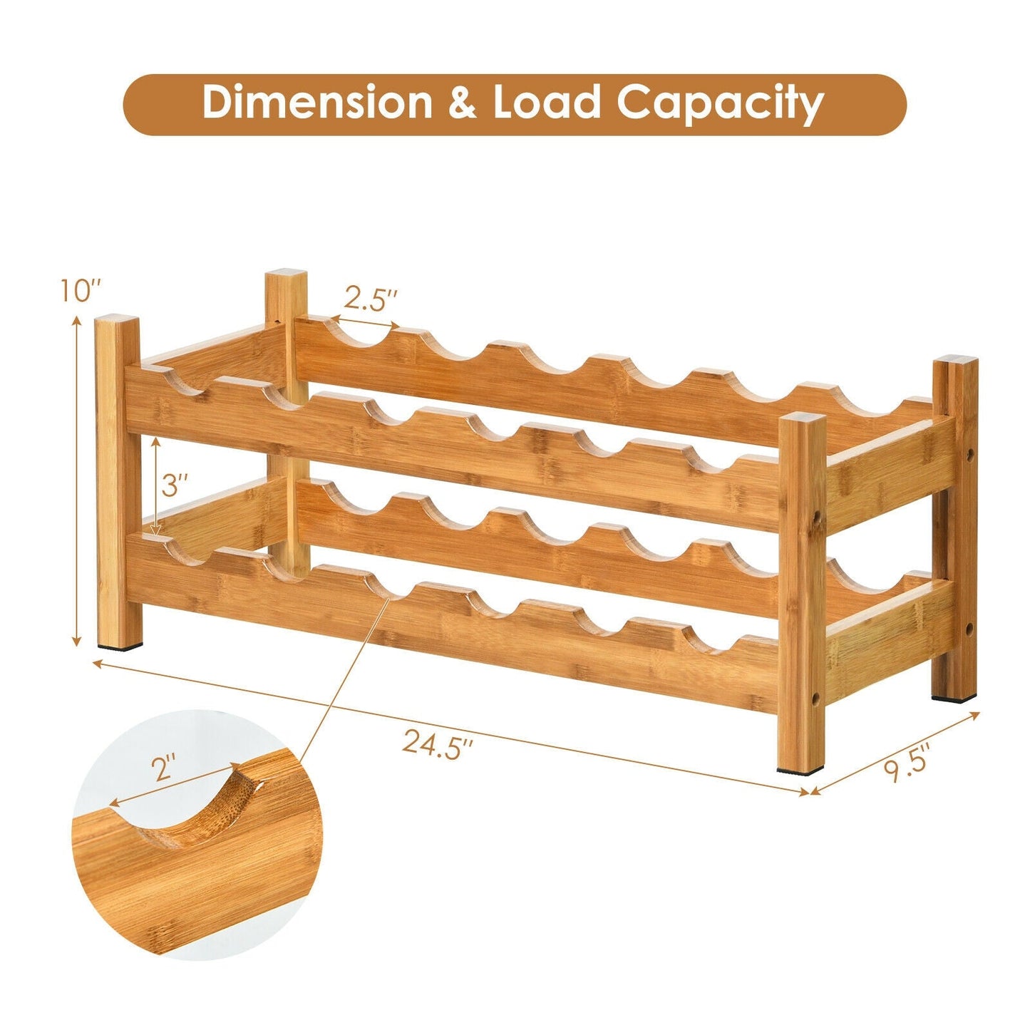 2-Tier 12 Bottles Bamboo Storage Shelf Wine Rack