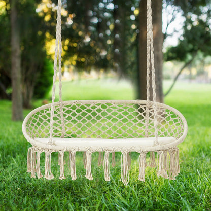 Silla de hamaca colgante de macramé para 2 personas con cojín - Beige