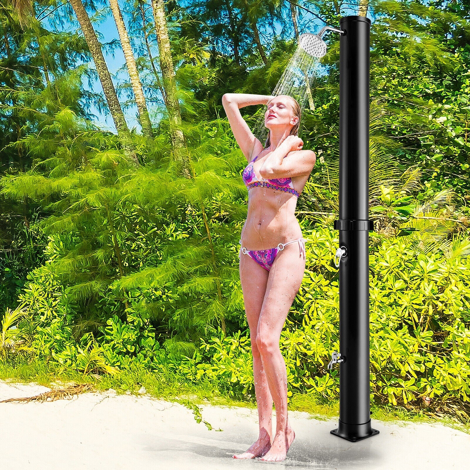 7.2 ft solar heated outdoor shower GemGear, black pole with free-rotating head on Tampa Home & Garden Store