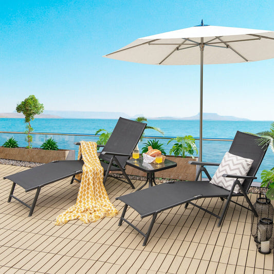 2 Pieces Foldable Chaise Lounge Chair with 2-Position Footrest-Black - Tampa Home & Garden Store