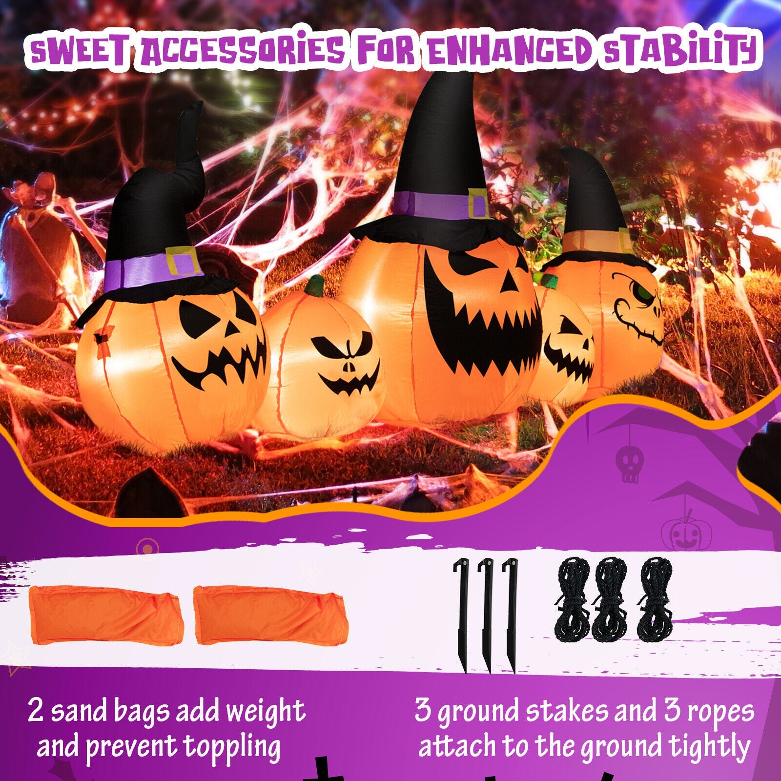 8 Feet inflatable pumpkin family yard decoration with LED lights and witch hats by DirectDeals on Tampa Home & Garden Store