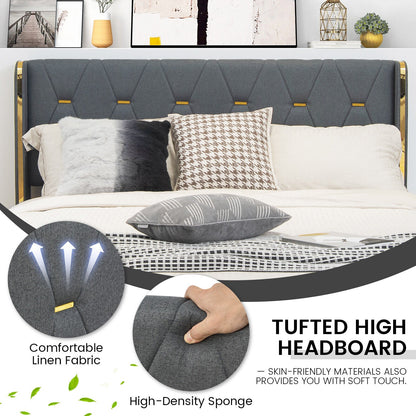 Base de cama tapizada con 4 cajones de almacenamiento, tamaño matrimonial/queen-Matrimonial