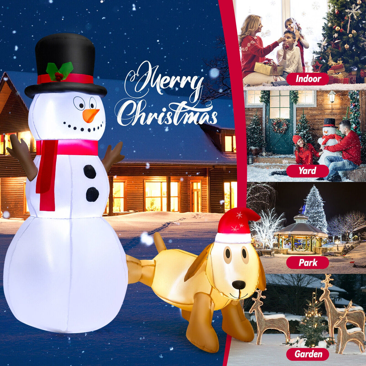 6 ft inflatable snowman and dog set with LED lights for yard display on Tampa Home & Garden Store
