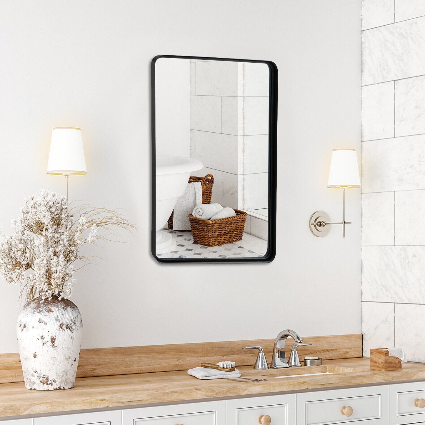 Espejo de baño rectangular con montaje en pared - Espejo de tocador-L