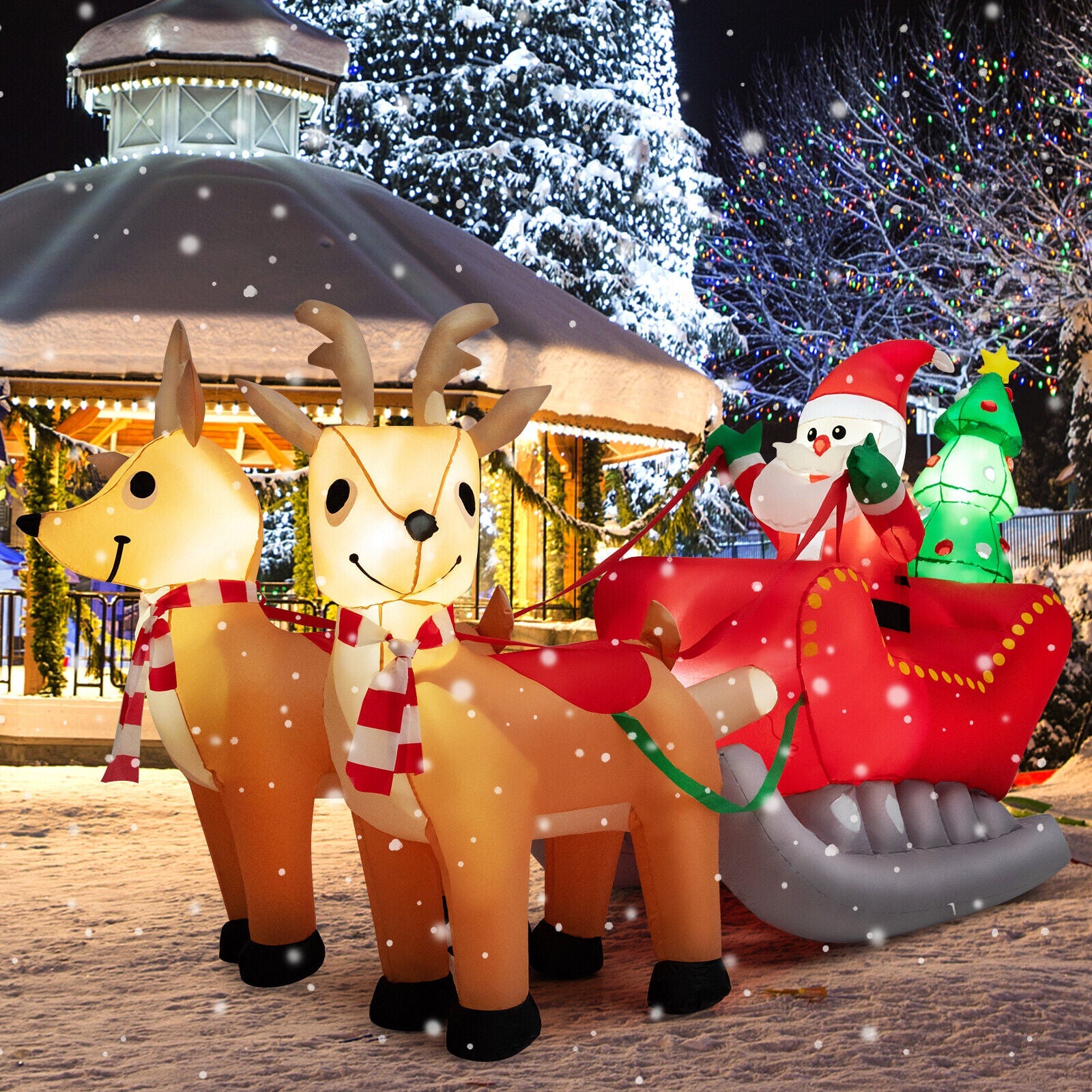 7.2ft Christmas Inflatable Santa on red sled pulled by reindeer with LED lights DirectDeals on Tampa Home & Garden Store