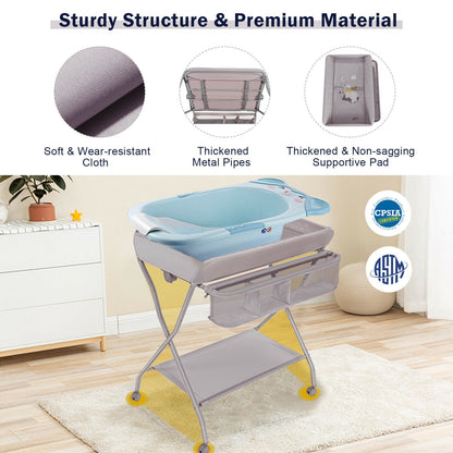 Baby Changing Table with Safety Belt and 4-side Defence-Gray