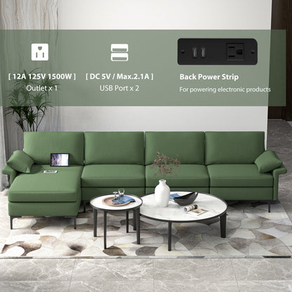 Extra Large L-shaped Sectional Sofa with Reversible Chaise and 2 USB Ports for 4-5 People