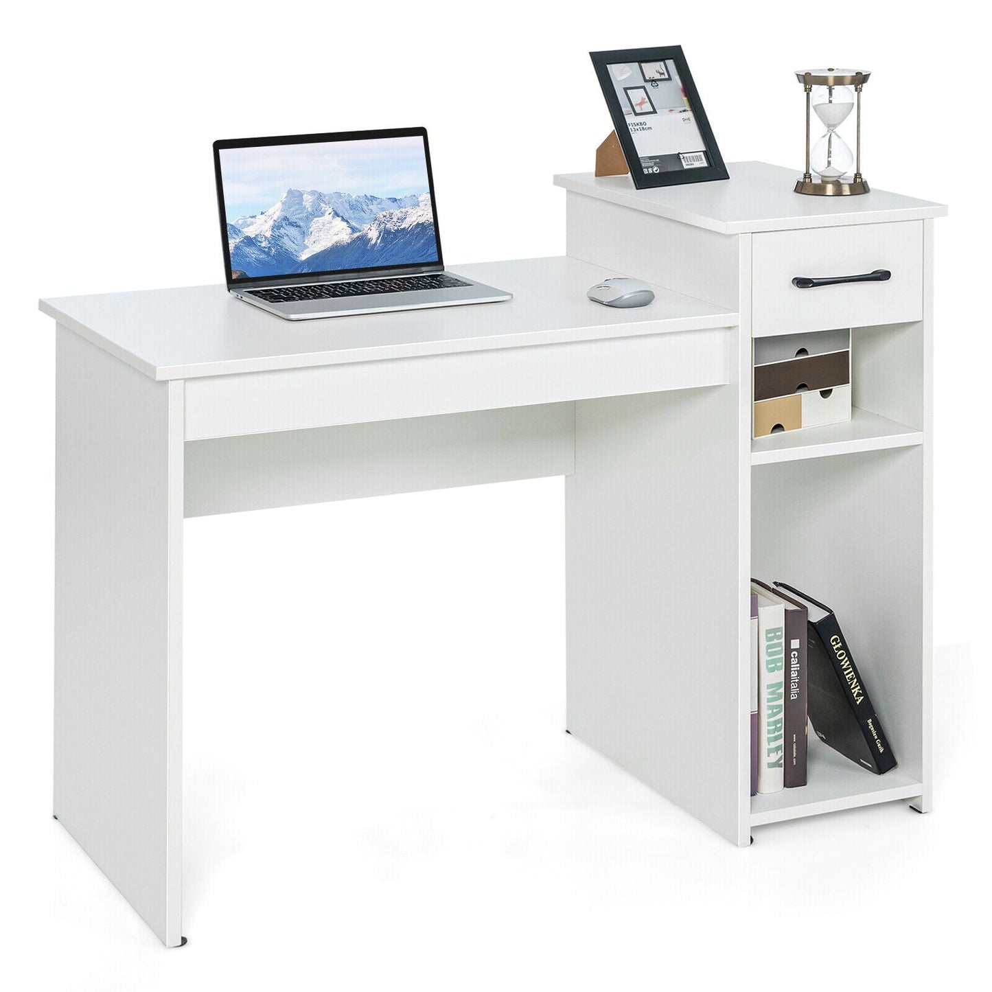 Escritorio para computadora portátil con cajón y estante - Blanco