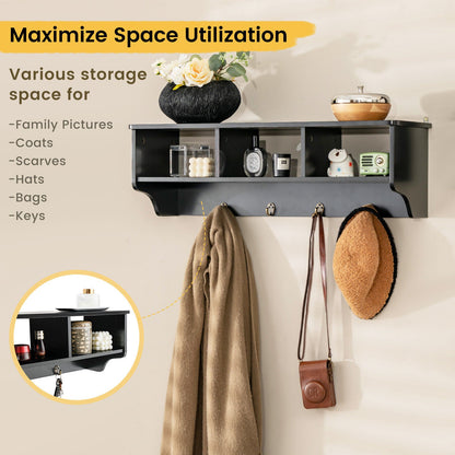 Wall Mount Cubby Organizer Hooks Entryway Storage Shelf