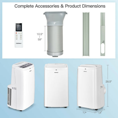 Aire acondicionado portátil 3 en 1 de 9000 BTU con control remoto-Blanco