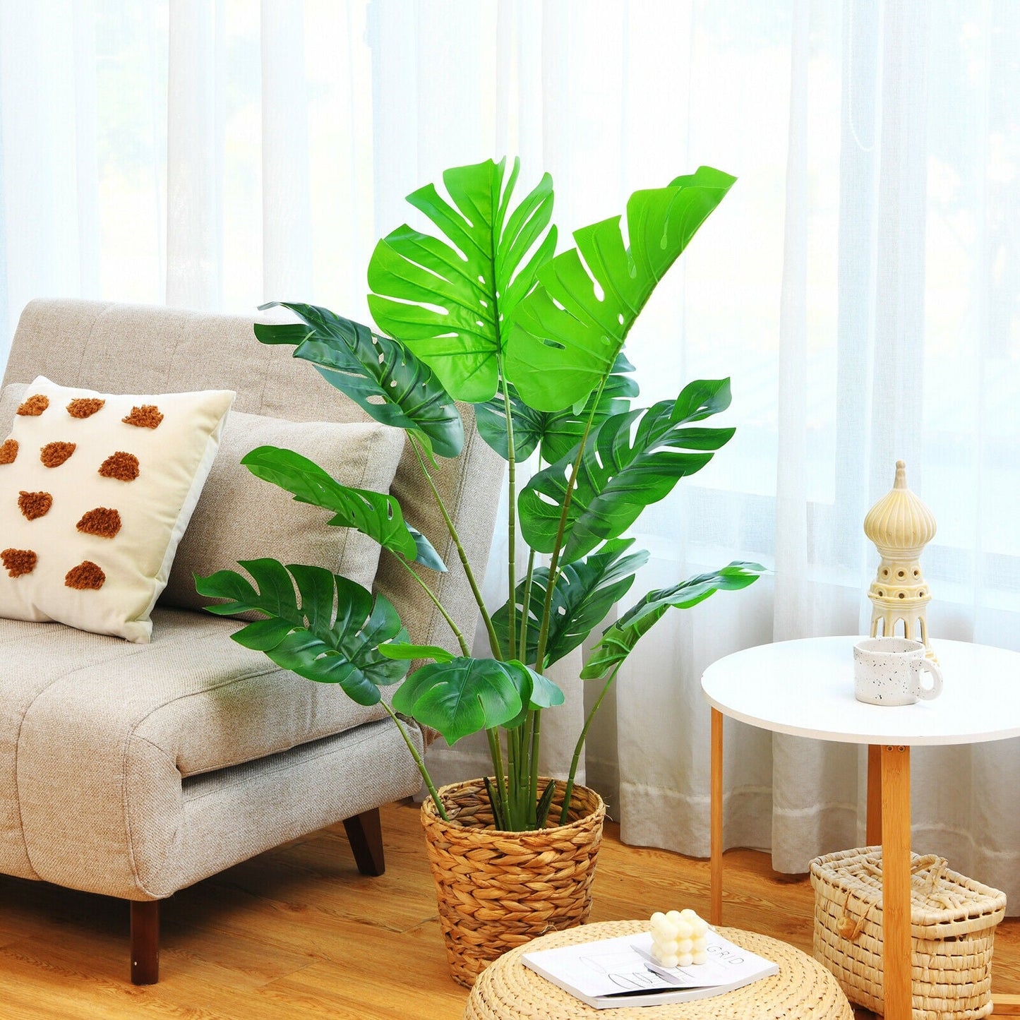 Árbol de Monstera Deliciosa Artificial de 4 Pies con 10 Hojas de Diferentes Tamaños