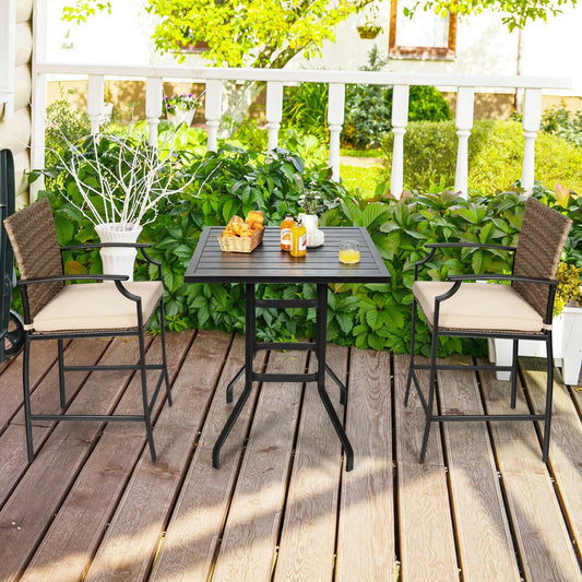 Patio Rattan Bar Stools Set of 4 with Soft Cushions - Tampa Home & Garden Store