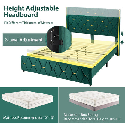 Base de cama de plataforma tapizada tamaño Queen/matrimonial con cabecera ajustable-Matrimonial