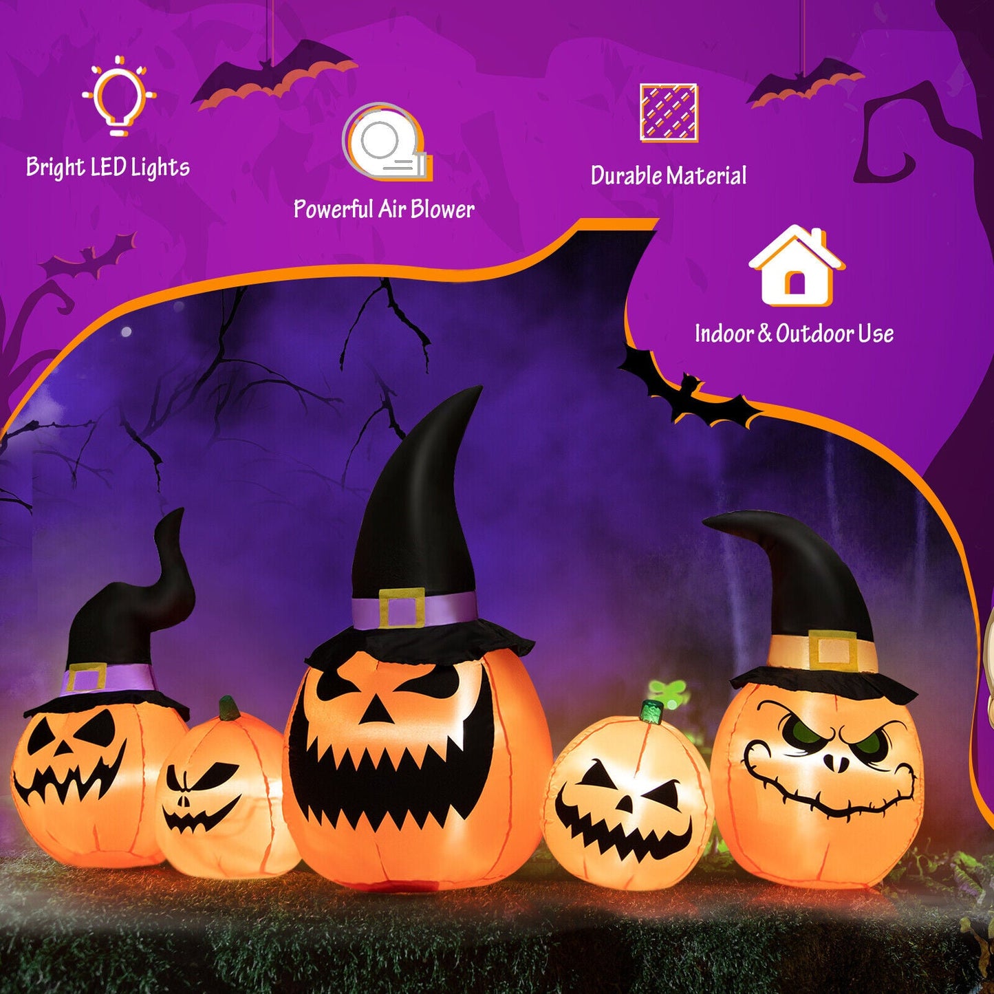 8 ft DirectDeals inflatable pumpkin family with LED lights, waterproof Halloween yard decor on Tampa Home & Garden Store