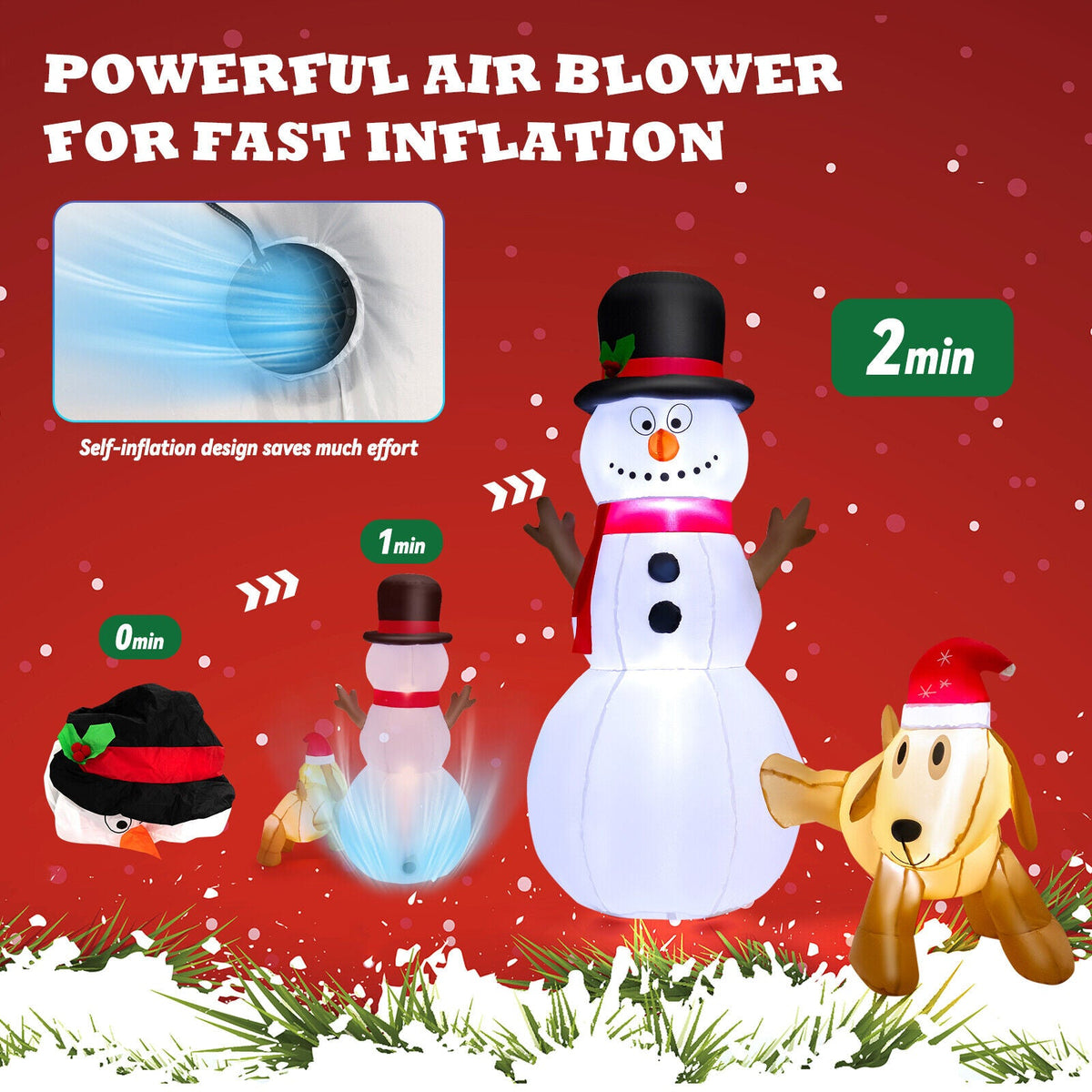 6 ft inflatable snowman and dog set with LED lights, top hat and red scarf by DirectDeals on Tampa Home & Garden Store