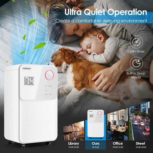 32 Pints 2000 Sq. Ft Dehumidifier for Home and Basements with 3-Color Digital Display-White - Tampa Home & Garden Store