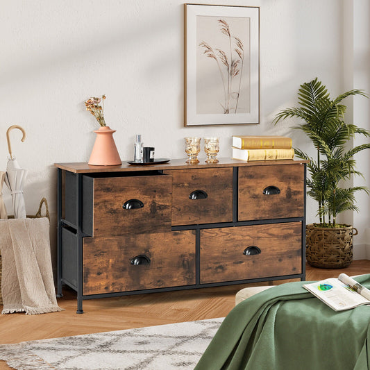 Organizador de cómoda con 5 cajones y tapa de madera, marrón rústico