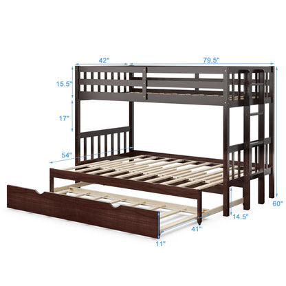 Literas dobles extraíbles con nido, escalera de madera - Espresso