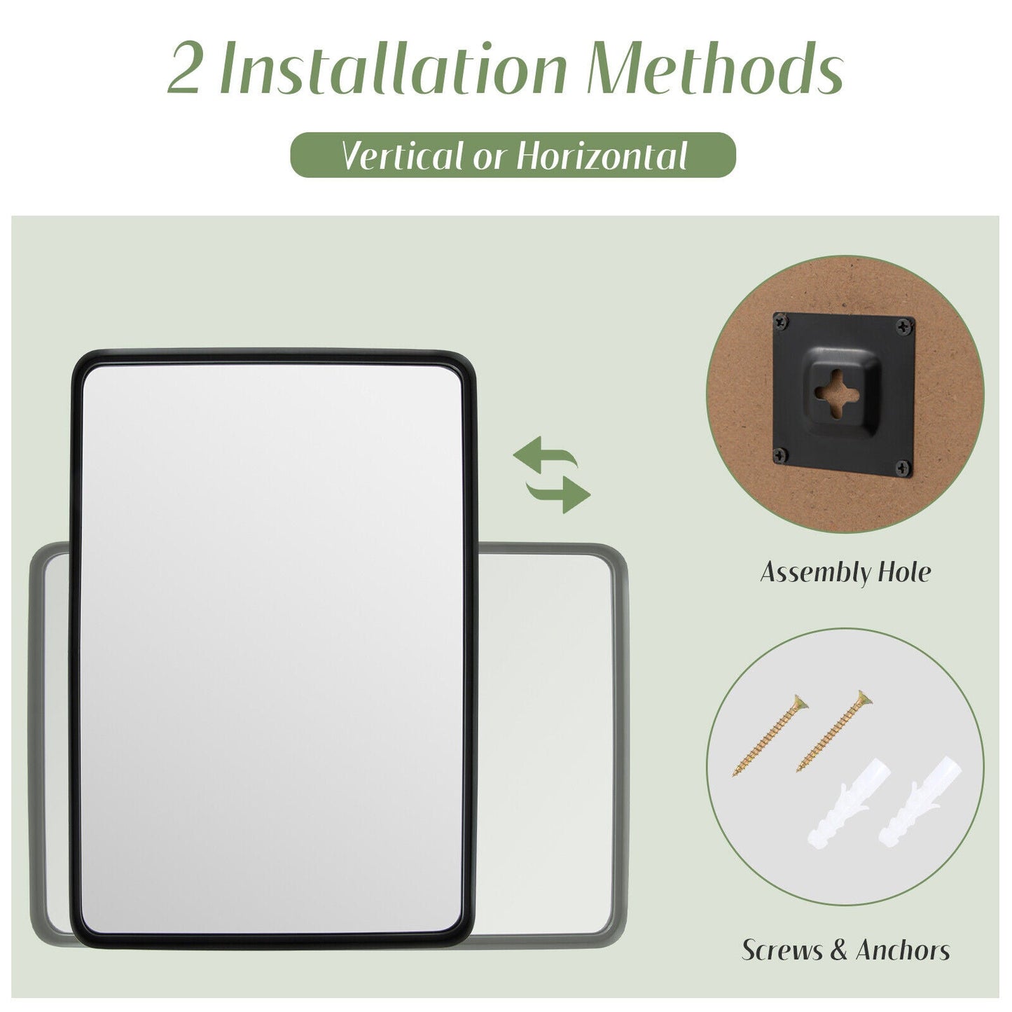 Espejo de baño rectangular con montaje en pared - Espejo de tocador-L