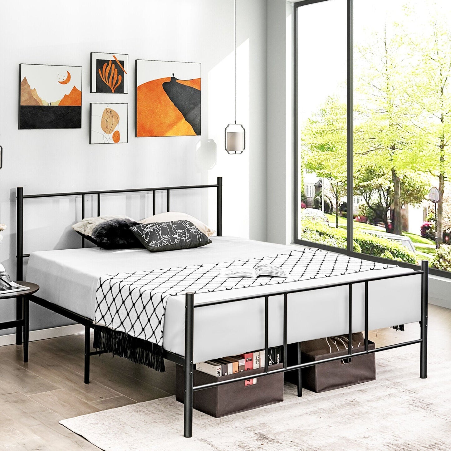 Base de cama tipo plataforma tamaño Full/Queen con cabecera alta - Tamaño Full