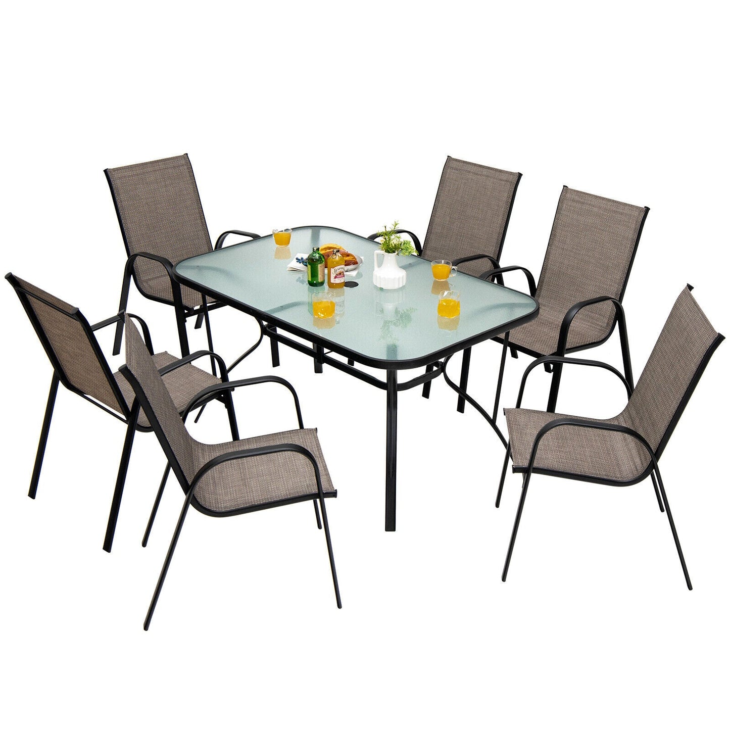 6 sillas de comedor apilables para patio con reposabrazos curvos y tela transpirable