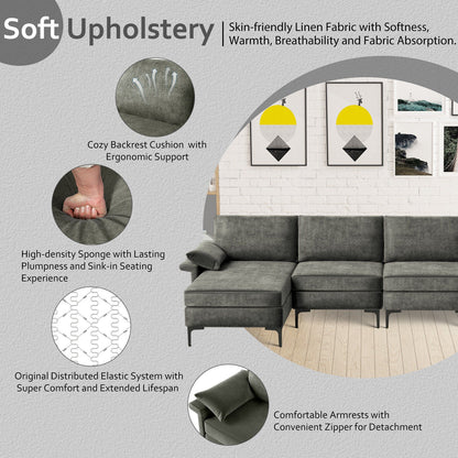 Extra Large L-shaped Sectional Sofa with Reversible Chaise and 2 USB Ports for 4-5 People