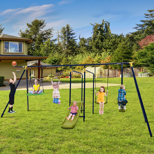 7-in-1 Stable A-shaped Outdoor Swing Set for Backyard - Tampa Home & Garden Store