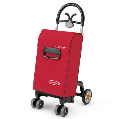 Carrito de compras plegable con ruedas giratorias - Rojo