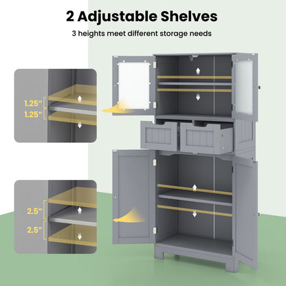 Mueble de baño independiente de 4 puertas con 2 cajones y puertas de cristal - Gris