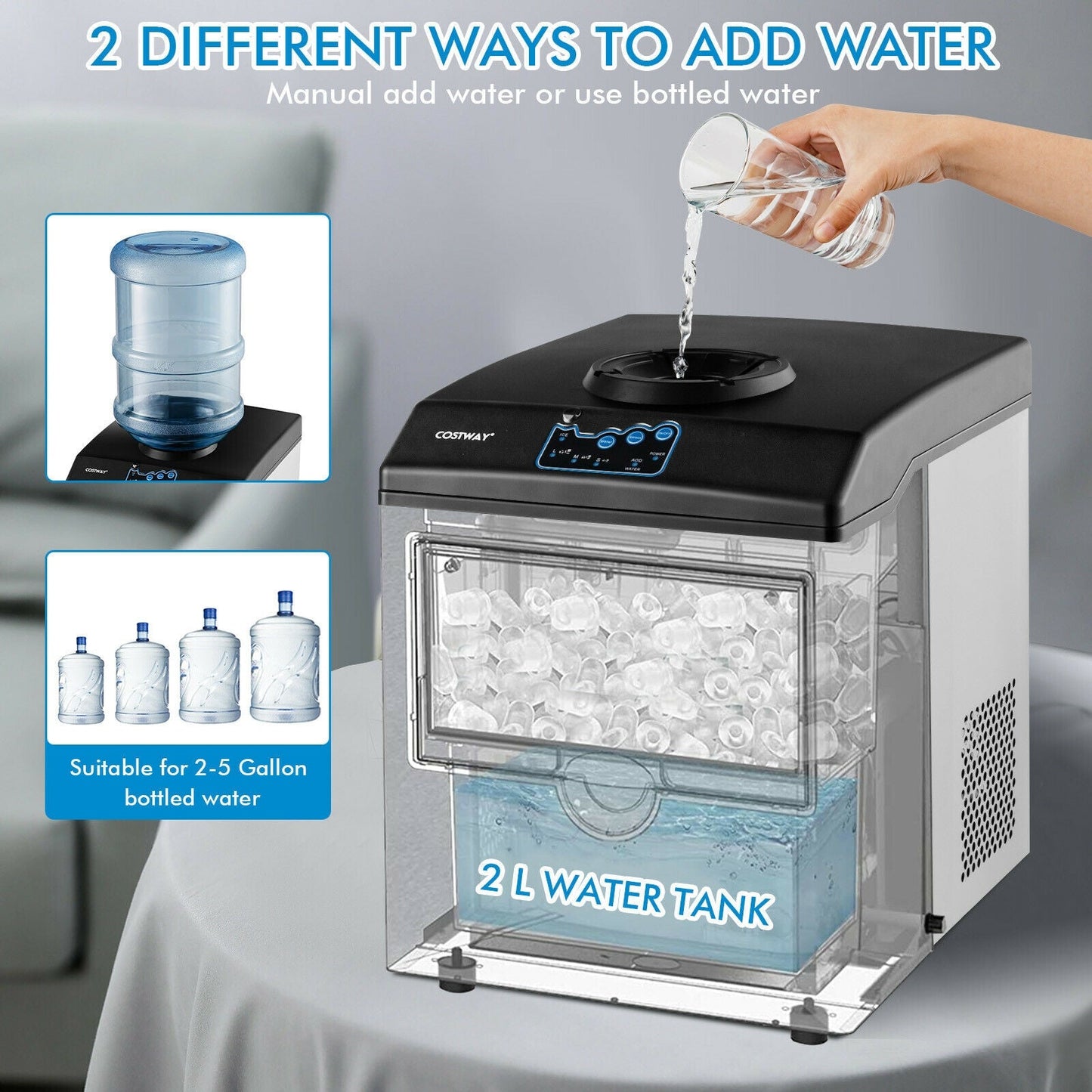 Máquina de hielo y dispensador de agua 2 en 1 de acero inoxidable para encimera