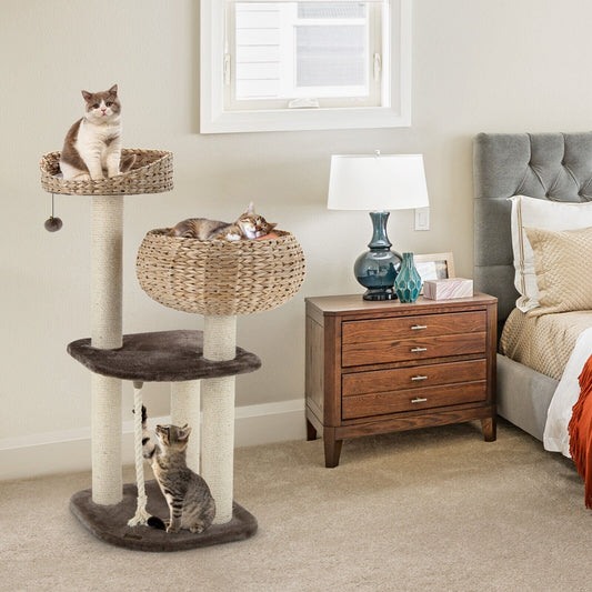 41 Inch Rattan Cat Tree with Napping Perch - Tampa Home & Garden Store