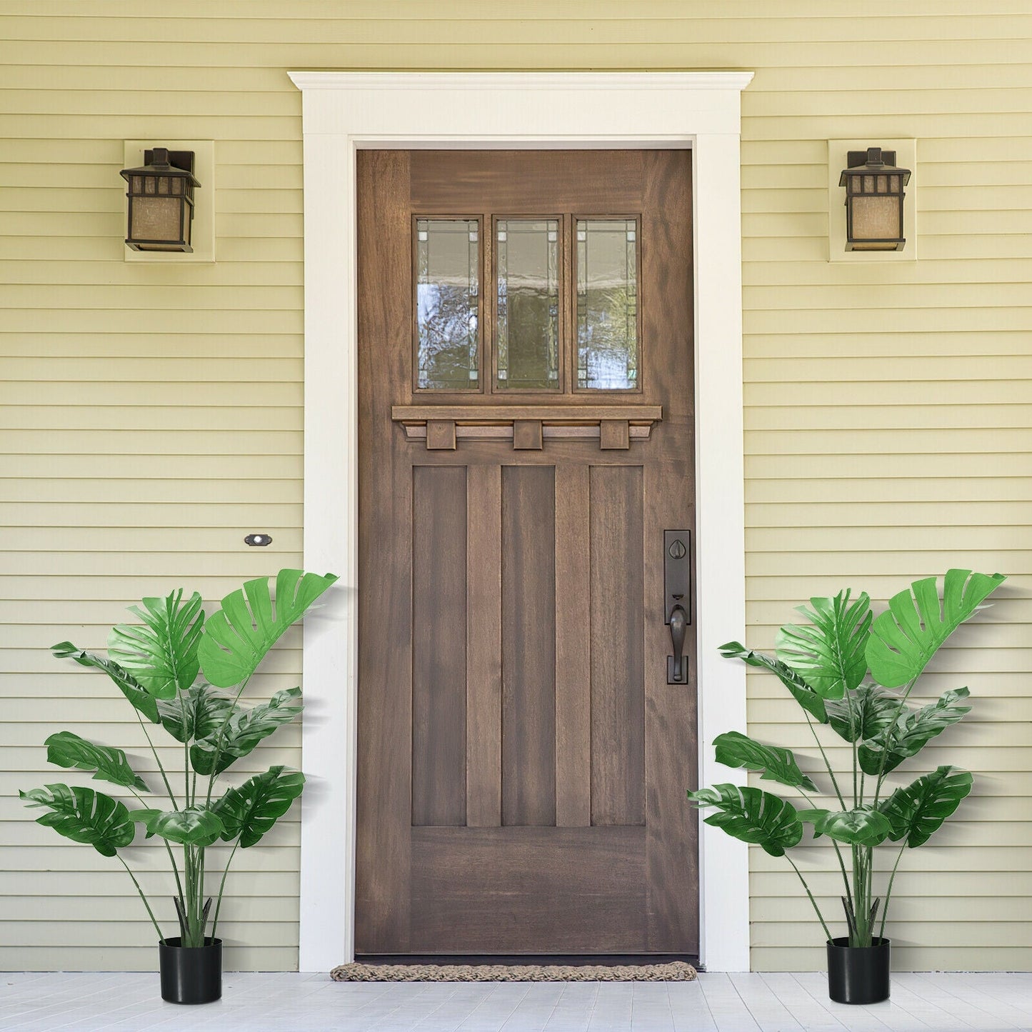 Paquete de 2 árboles artificiales de Monstera Deliciosa con 10 hojas de diferentes tamaños