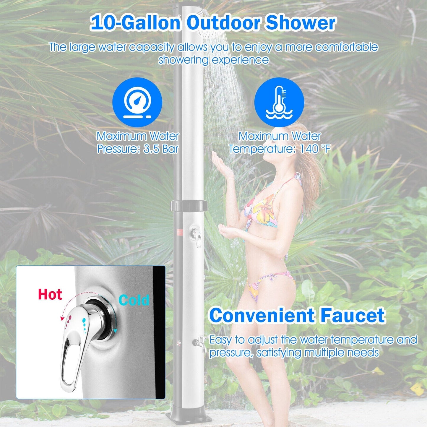 7.2ft solar-heated outdoor shower GemGear with free-rotating head, portable on Tampa Home & Garden Store