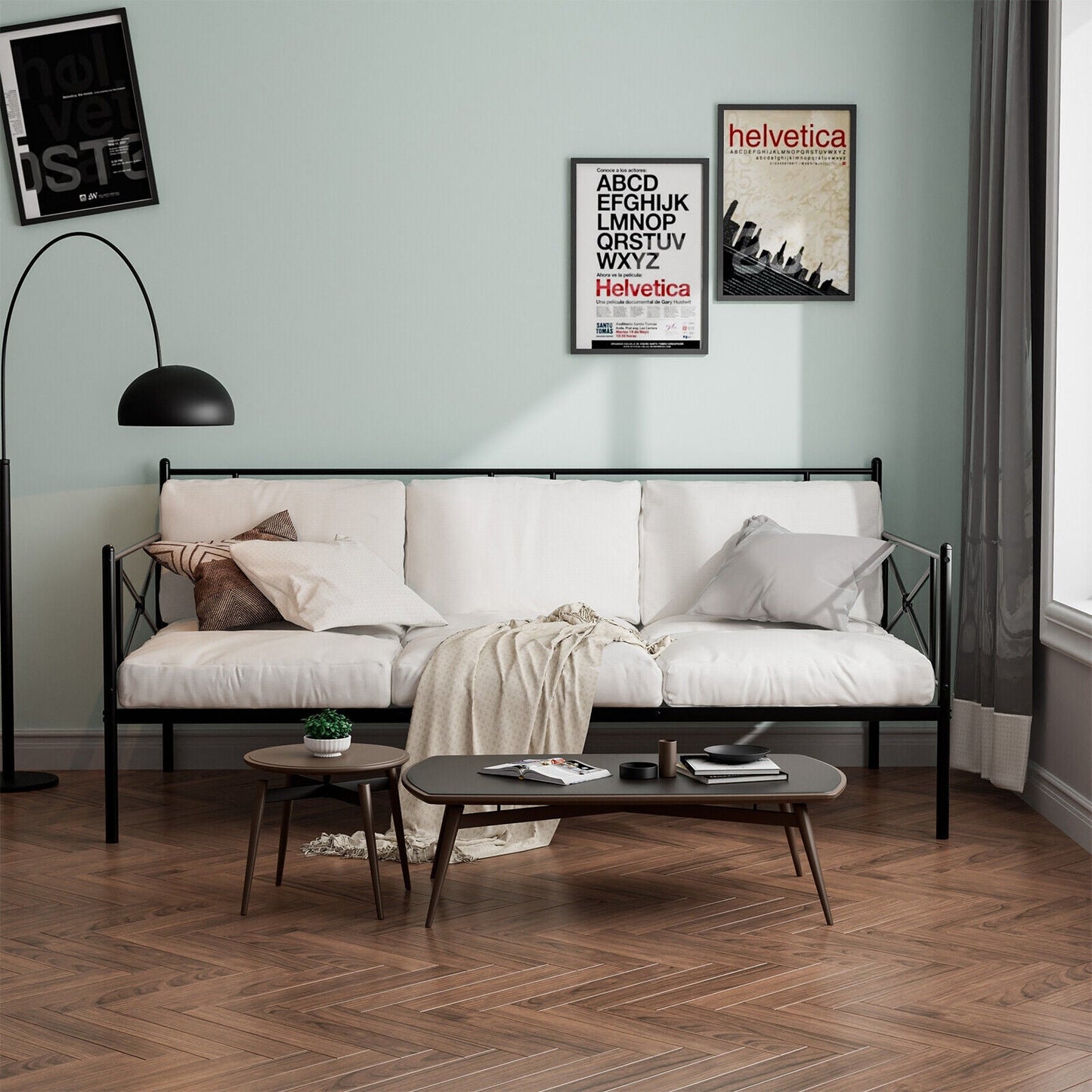 Metal Daybed Twin Bed Frame Stable Steel Slats Sofa Bed