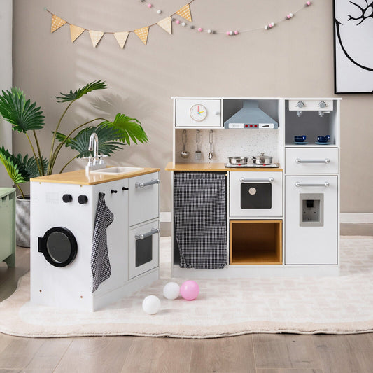2-Pieces Wooden Kids Kitchen Playset with Light and Sound - Tampa Home & Garden Store