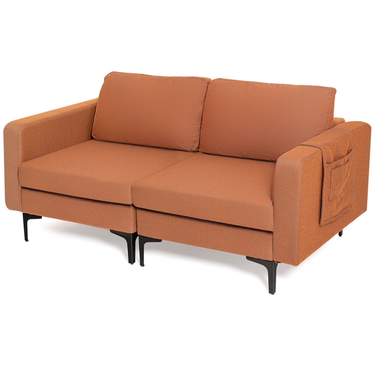 Sofá moderno de dos plazas con bolsillo lateral de almacenamiento y cojines de asiento acolchados de esponja - Naranja